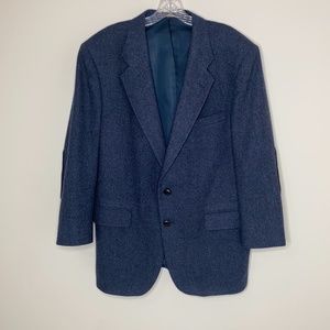 SavileRow Blue100% Wool Tweed Leather Elbow Patch Sports Coat 43R